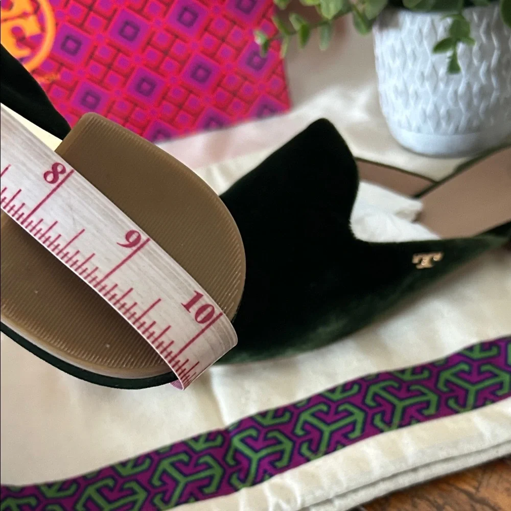 Tory Burch Carlotta Slide Velvet Dark Green Mules